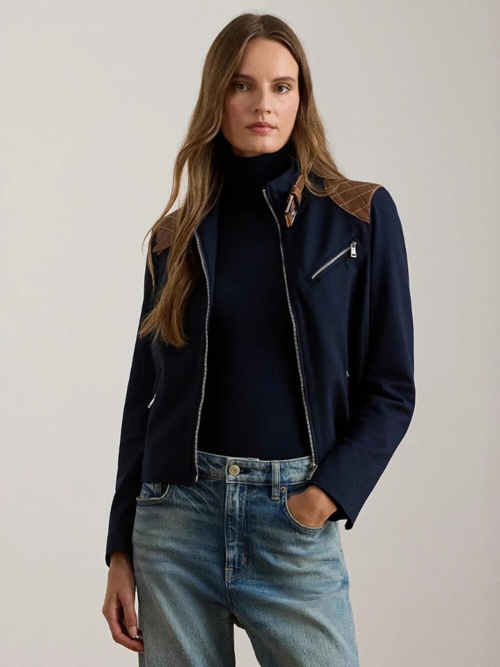 Lauren Ralph Lauren Women's Ponte Long Sleeve Moto Jacket Size 4